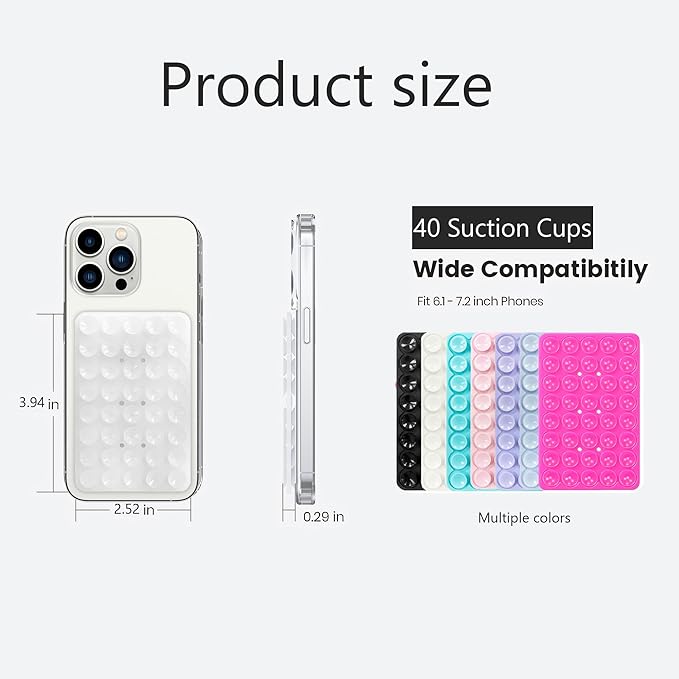Silicone Double-Sided Suction Phone Grip Detachable Mount - Car Dashboard/Shower Phone Holder, Hands-Free For Selfies & Videos, TikTok, ASMR, Yoga - iphone & Android Compatible (3.94"x2.5",White)