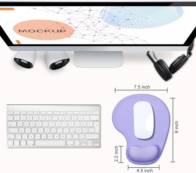 JIKIOU Mouse Pad, 2 Pack Ergonomic Mouse Pads with Comfortable Gel Wrist Rest Support and Smooth Cloth, Non-Slip PU Base for Easy Typing Pain Relief Durable and Easy to Clean Small Purple