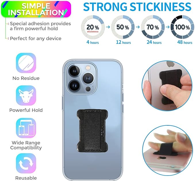 Phone Grip Finger Strap Holder, Phone Gripper for Back of Phone Grip Phone Finger Holder Suitable for iPhone Samsung and Most Smartphones - 2Pack(PU Black)