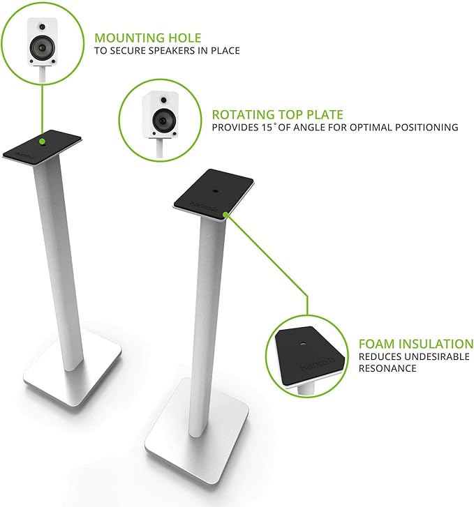 Kanto SP26PLW 26 Inch Bookshelf Speaker Stand - Low Profile - 2 Pack (White)