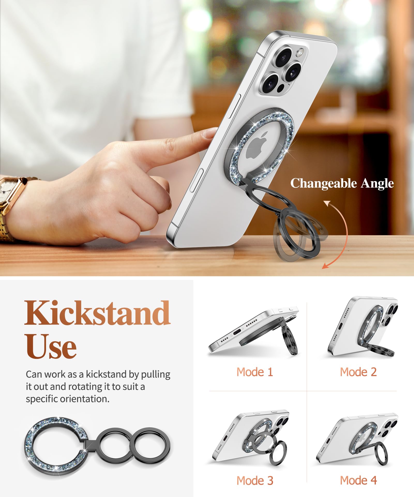 GVIEWIN Magnetic Phone Ring Holder, Compatible with MagSafe Phone Grip