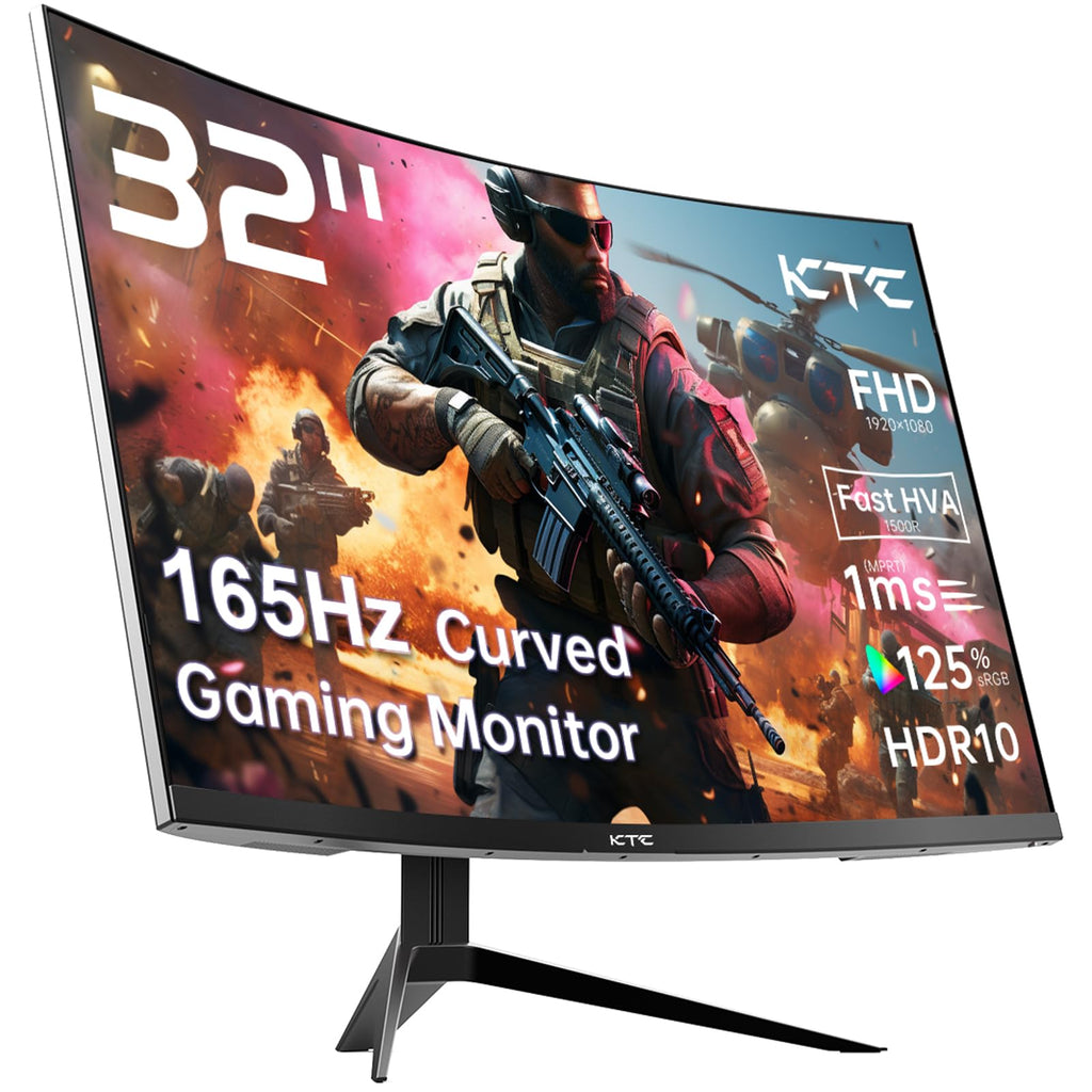 KTC 32 Inch Curved Gaming Monitor - FHD 1080p 165Hz Curve Monitor, 1500R, 1ms MPRT, Adaptive Sync, 122% sRGB, DP/HDMI, Tiltable, Eye Care, VESA, HDR10 for Gaming Home Office Business, H32S17C