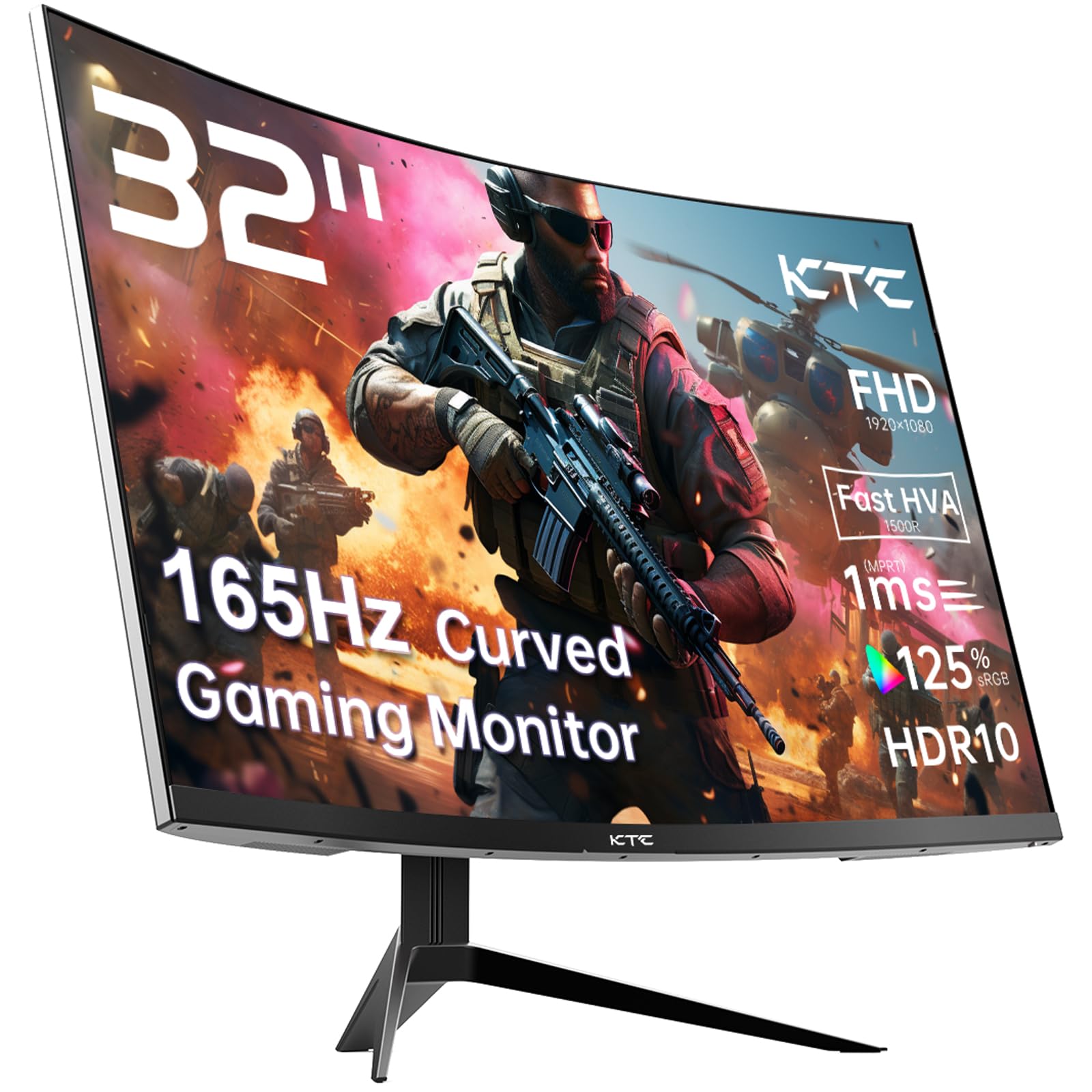 KTC 32 Inch Curved Gaming Monitor - FHD 1080p 165Hz Curve Monitor, 1500R, 1ms MPRT, Adaptive Sync, 122% sRGB, DP/HDMI, Tiltable, Eye Care, VESA, HDR10 for Gaming Home Office Business, H32S17C