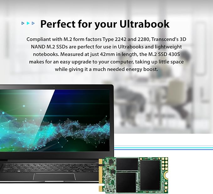 Transcend 1TB M.2 2242 SATA III SSD with Dram Cache, Up to 560MB/s, Compatible w/Ultrabook, Laptop, PC, Desktop, 3D TLC NAND Flash Internal Solid State Drive, LDPC Error Correction, SLC Cache, B+M Key