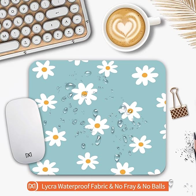 Square Mouse Pad Little Daisy,Personalized Premium-Textured Custom Mouse Mat Design,Washable Mousepad Cloth,Non-Slip Rubber Base Computer Mouse Pads for Wireless Mouse