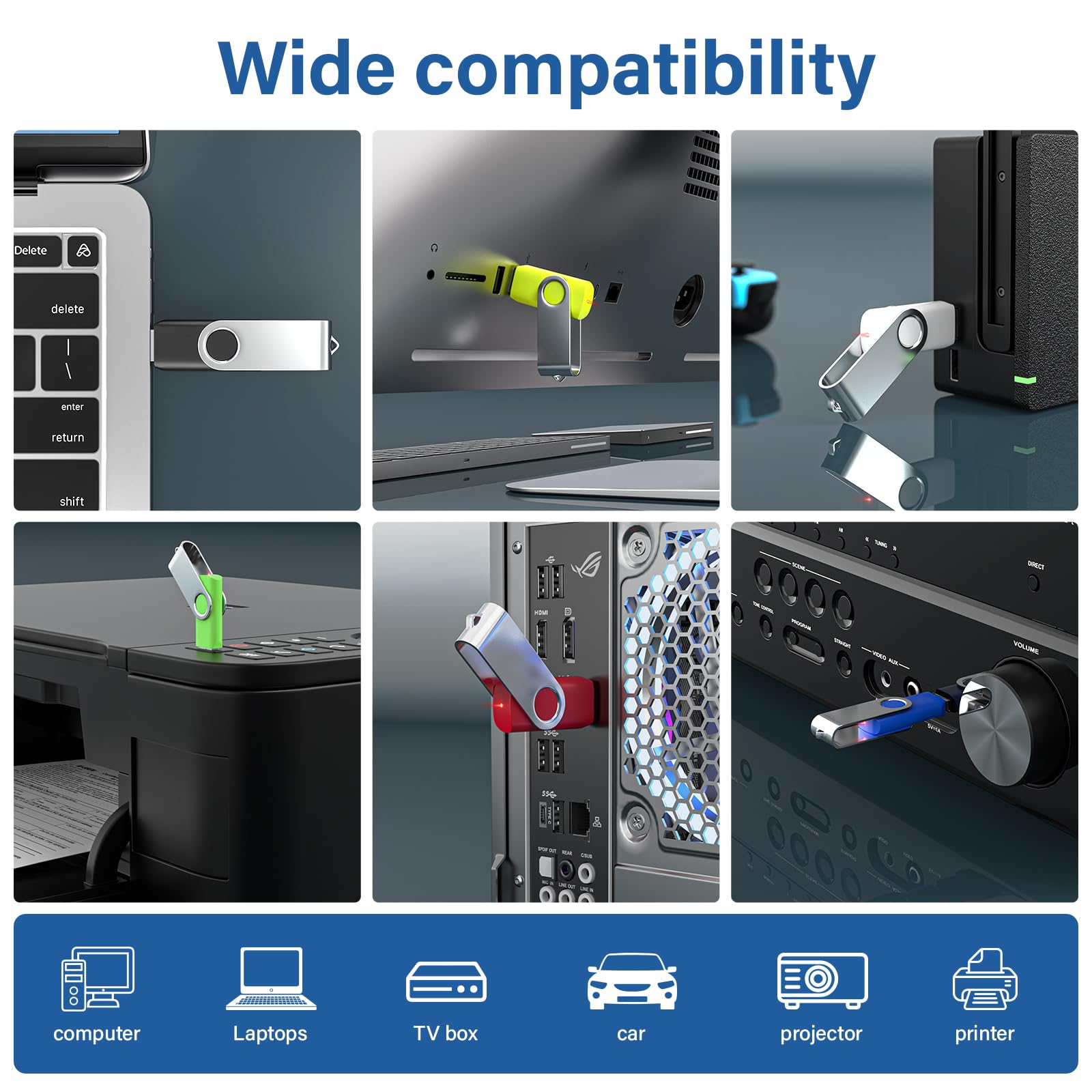USB Flash Drives 4GB 10 Pack, Wooolken USB 2.0 Thumb Drives with Keychains Memory Stick USB Drive Pendrive for PC Laptop Computer (Black)