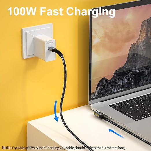 Fasgear USB C to USB C 3.1 Gen 2 Cable 6ft 90-Degree Type C 100W Cord 4K@60Hz Video Output 5A Power Delivery Charging Wire Compatible for MacBook,iPad Pro,Pixelbook,Oculus Link,T5 LaCie SSD (Black)