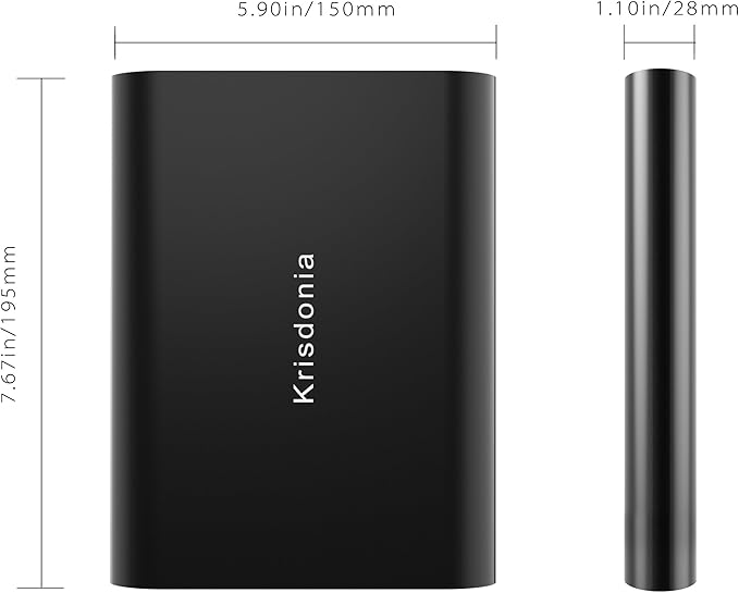 Krisdonia 50000mAh Laptop Power Bank 5/9/12/16/19/20V Portable Laptop Battery Charger with QC3.0 USB-A Port & 12V Type-C Port for Laptop, Tablet, Smartphone and More Devices