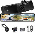 PORMIDO OEM Rear View Mirror Camera with Auto-Brightness, 11" Mirror Dash Cam with 2K Ultra-Bright Touchscreen, Detached Front Backup Rearview Zoom Built-in GPS Night Vision 64GB Card Parking Monitor