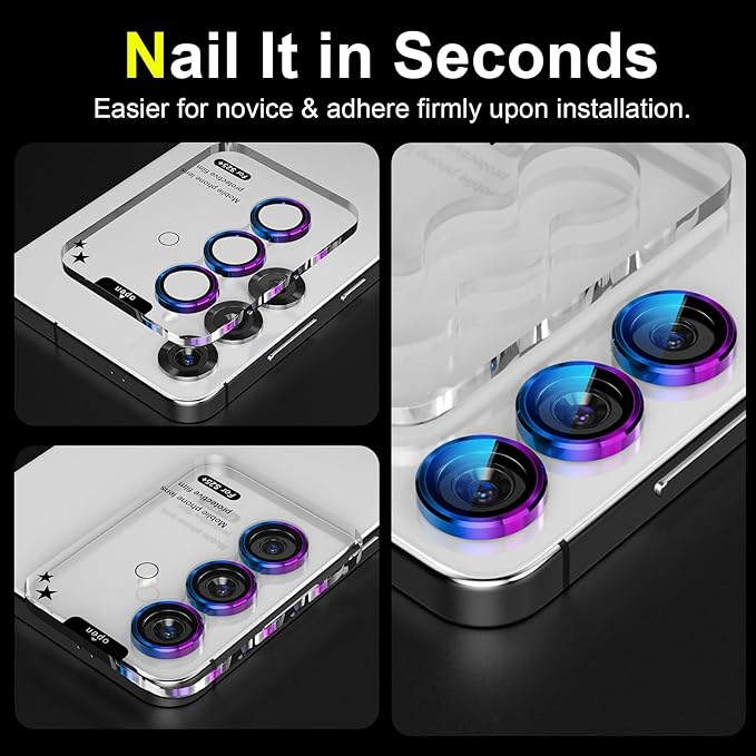 YWXTW Camera Lens Protector for Samsung Galaxy S25+ Plus Accessories [1:1 Fit & Ultra Clarity] 9H Tempered Glass Metal Individual Ring Camera Cover Screen Protector, Case Friendly (Multi-Coloured)