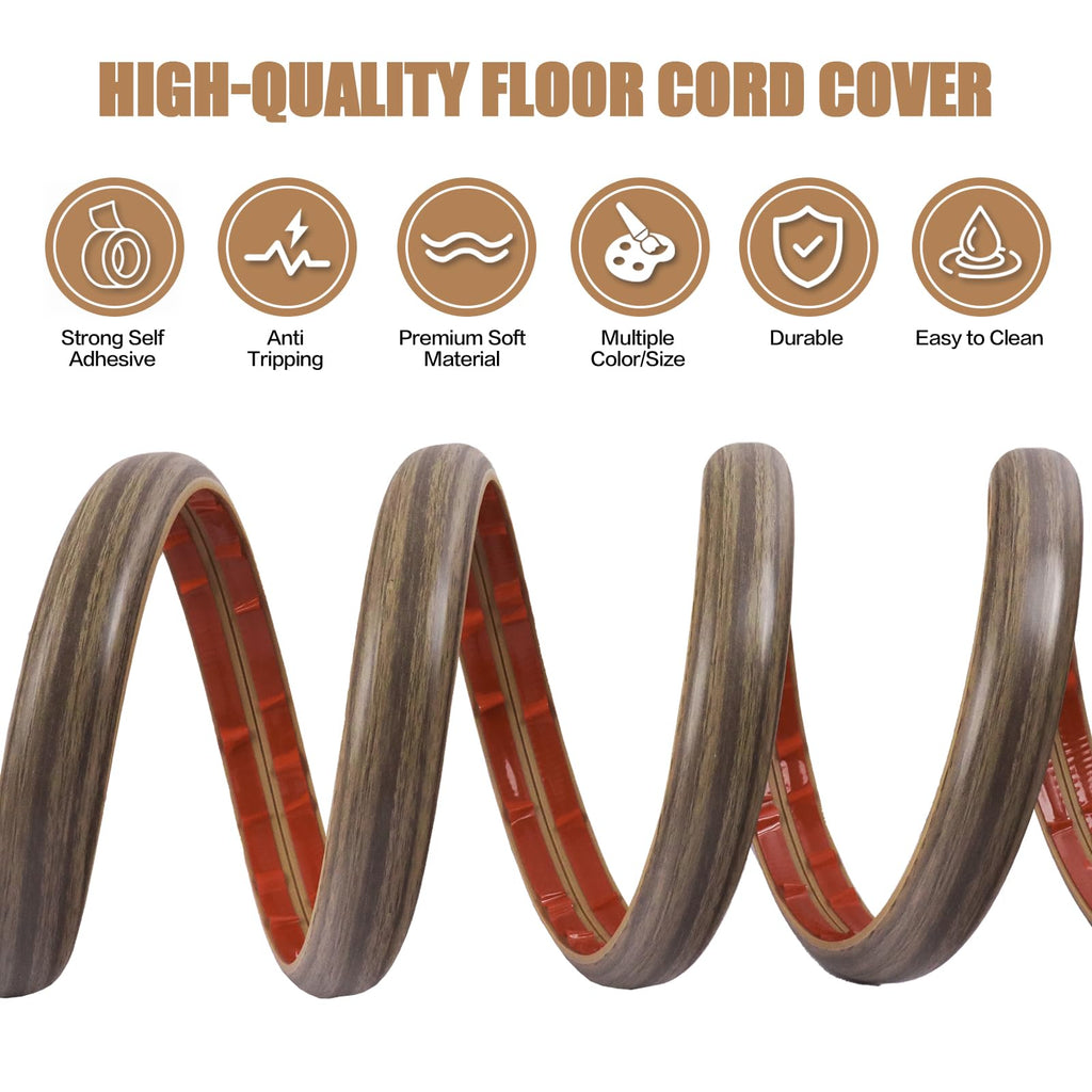 Floor Cord Cover Self Adhesive Cord Hider,3.3FT Cable Management, Extension Strip Protector for Wires, Prevent Cable Trips for Offices, Gyms, Exhibitions Cavity:0.3"(W) x 0.28"(H) Wood Walnut