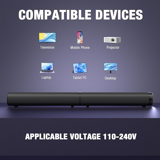 Sound Bar, 100W Sound Bar for Smart TV, Bluetooth 5.3 Soundbar, 2 in 1 Detachable Home Speaker Bass Effect, Home Theater Surround Sound, ARC/Optical/AUX/USB Connections, for TV/PC/Projectors