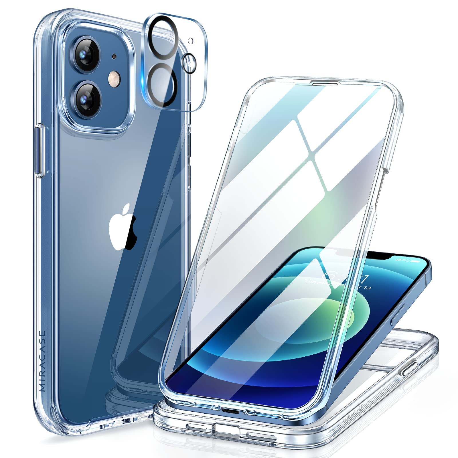 Miracase for iPhone 13 Case 6.1'',Full-Body Magnetic Clear Bumper Case with Built-in 9H Tempered Glass Screen Protector,Military Drop Protection Outdoor Phone Case — iPhone 12/12Pro