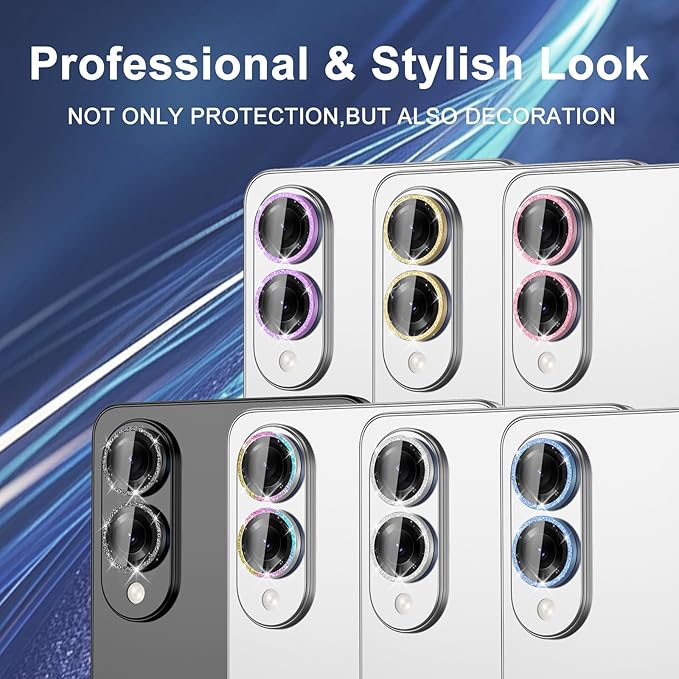 for Samsung Galaxy S25 Edge Camera Lens Protector, Individual Metal Ring Tempered Glass Lens Cover, [Strong Adsorption] Scratch Resistant Ultra-Thin HD Clear Lens Cover, 1 Set-Colorful Sparkly