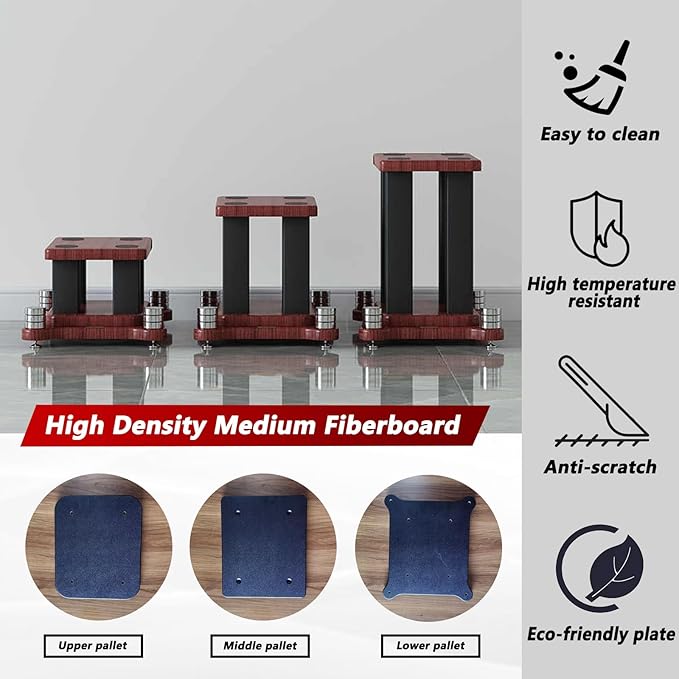 A Pair of Universal Speaker Stands, Heavy Duty Speaker Stands Holds Bookshelf Speaker Satellite Speaker Large Speaker, Vibration-Absorbing MDF Design, Holds 88lbs Speaker (Teak, 30cm/11.8in)