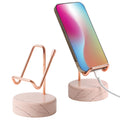 TransMarble Marble Phone Stand with Metal Holder, Charging Available While Using, Swipe Up to Unlock, Made of Natural Marble as Business Card Holder for Office Desk (Rose Pink + Rose Gold)
