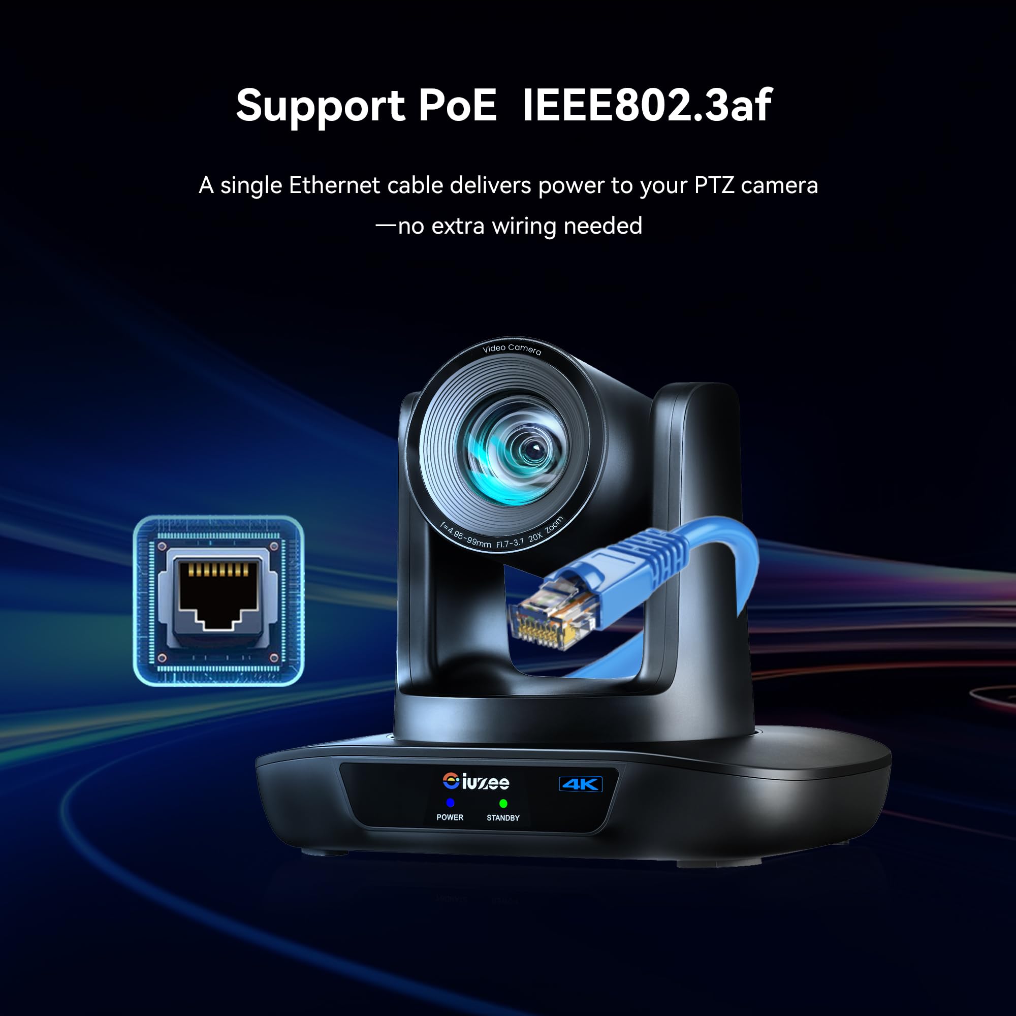 iuZee 4K UHD PTZ Camera AI-Auto Tracking, 20X Optical Zoom, USB3.0/HDMI/LAN PoE, IP Live Streaming, PTZ Conference Room Camera for Church Services Education Conference Events, Work with YouTube OBS