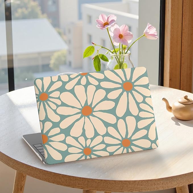 iCasso for MacBook Air 13 inch Case 2020 2019 2018 Release A2337 M1 A2179 A1932, Cute Flower Hard Shell Protective Case for MacBook Air 13.3 inch & Keyboard Cover & Screen Film, Daisy Green