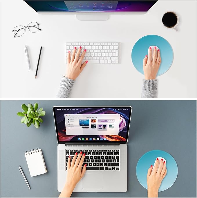 ITNRSIIET Mouse Pad Non-Slip Rubber Base Smooth Surface Stitched Edges Waterproof Durable Compatible with All Mice for Office & Gaming, Desk Accessory, Diameter 8.7 inch, Aqua Gradient