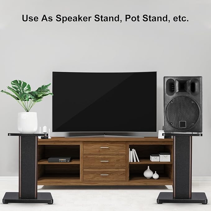 MECCANIXITY Wood Speaker Stands, 2 Pack 11.8 Inch (30cm) Universal Speaker Stand Hollowed Bases Enhanced Audio Listening for Home Theaters Cinema