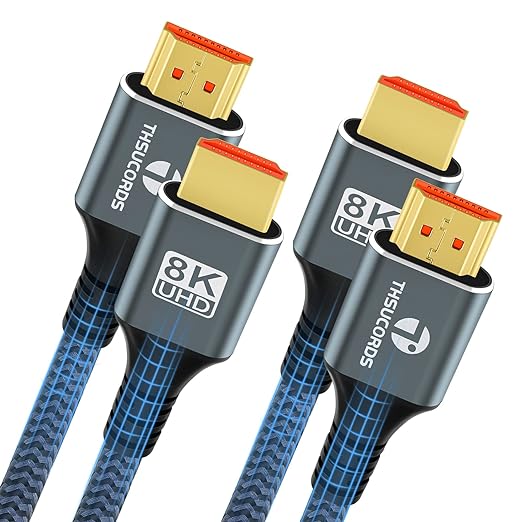 8K 4K HDMI Cable 1.6FT 2 Pack, High Speed Braided HDMI to HDMI 2.1 Cord Supports 8K@60Hz, 4K@120Hz 144Hz 48Gbps Compatible with Roku TV/PS5/HDTV/Blu-ray