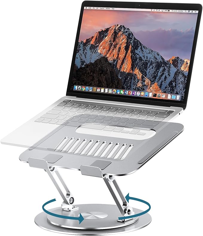 Lifelong 360° Rotating Adjustable Laptop Stand, Foldable Riser, Silver