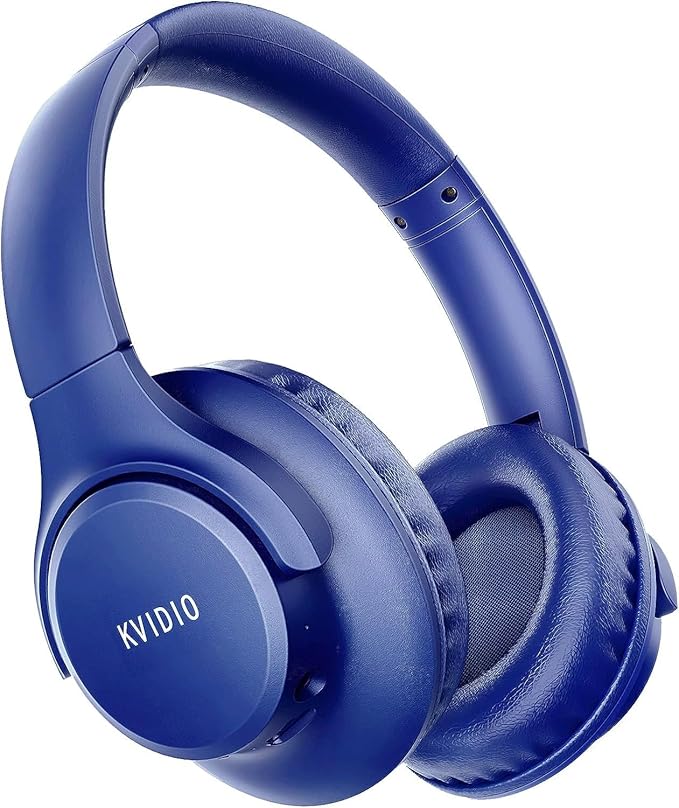 KVIDIO Bluetooth Headphones Over Ear, 65 Hours Playtime Wireless Headphones with Microphone, Foldable Lightweight Headset with Deep Bass, HiFi Stereo Sound Low Latency for Travel Work Cellphone