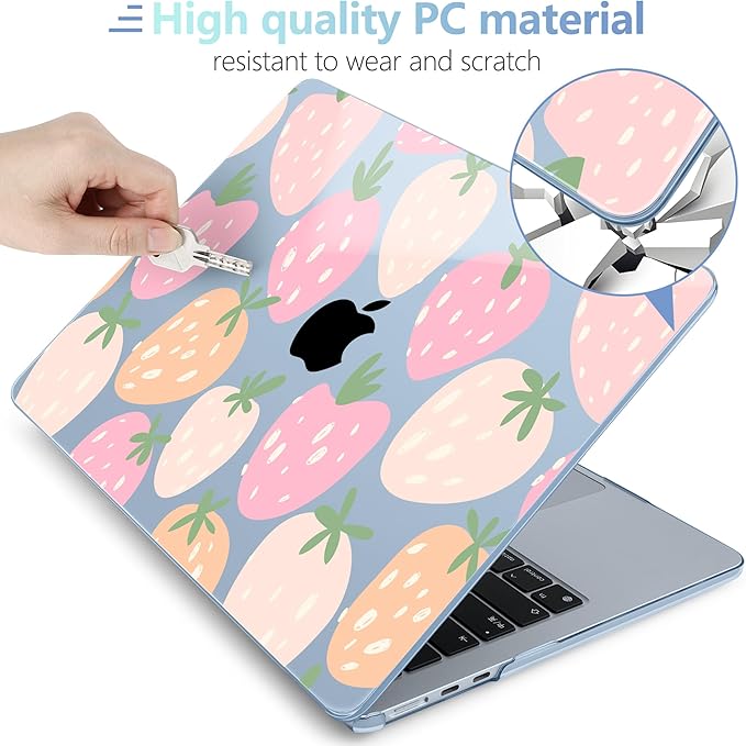 MEEgoodo for M4/M3/M2 MacBook Air 15.3 inch Case 2025 2024 2023, Case Fit Model (A3241/A3114/A2941) for MacBook Air 15 inch, Laptop Hard Shell with Keyboard Cover, Cute Drawn Strawberries