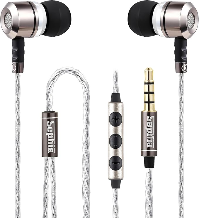 Sephia SP3060VC Wired Earbuds with Microphone, Deep Bass in-Ear Headphones with Noise Isolation, 10mm Drivers, Tangle-Free Cable, 3.5mm Jack