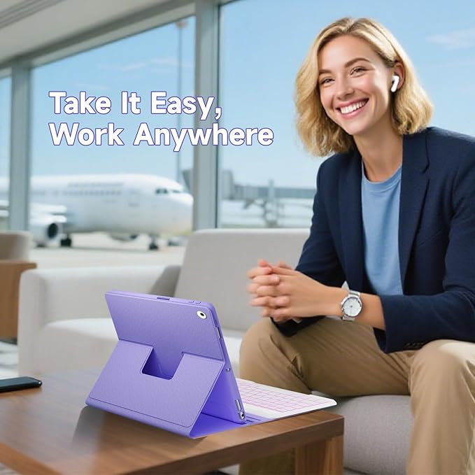 Keyboard Case for iPad 9th/8th/7th Generation 10.2 inch 2021/2020/2019 & ipad Pro 10.5-inch & ipad Air 3 2019-Backlit Detachable keyboard 360° Rotatable Folio Cover with upper pencil holder-(Purple)