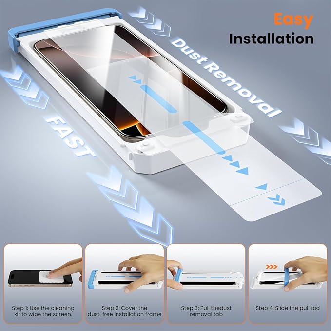 Screen Protector for iPhone 15/16/14Pro Military Grade Tempered Glass Auto-Alignment OneTouch Kit Cell Phone Accessories Bubble Free Case Friendly Auto Dust-Removal Easy Install [1 Pack]