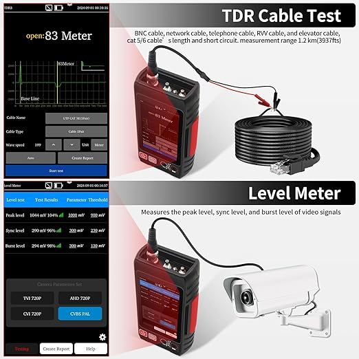 Multifunction RJ45 Network Caber Tester,Full Features UTP Cable Tester Cable Tracer,4" IPS Touch Screen Support TDR,DMM, VFL,OPM, POE++ Detect,Level Meter,Network Tools,RJ45 TDR, Cable Length,NCV