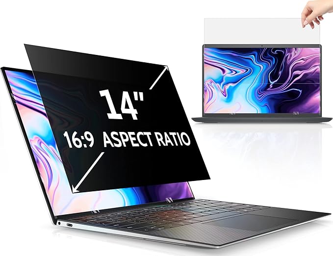 14 Inch Laptop Privacy Screen for 16:9 Computer Monitor, Anti Glare Blue Light Filter Protector, Removable 14inch Security Shield Compatible With Lenovo Hp Dell Acer Asus Thinkpad Envy Xps