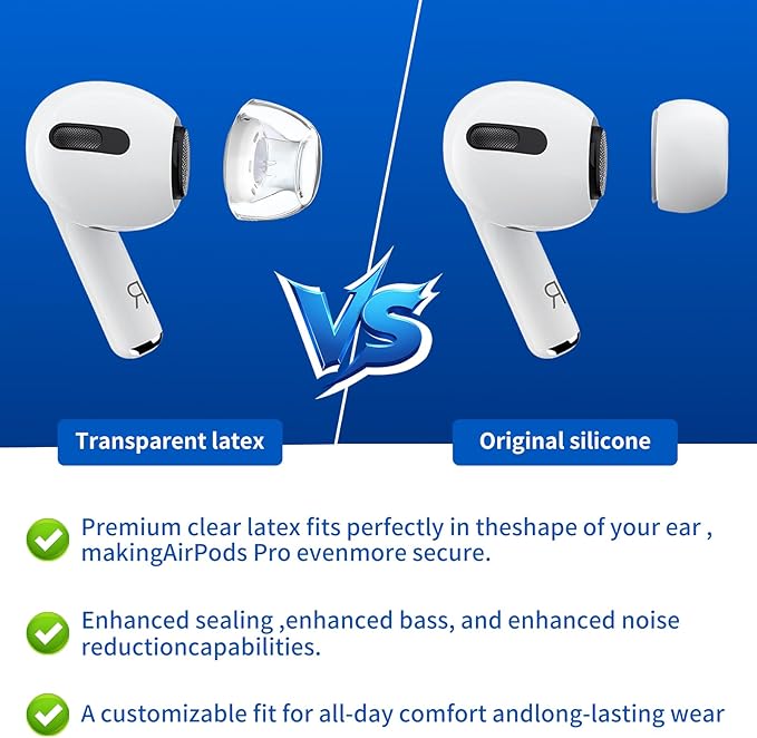4 Pair Compatible with AirPods Pro 2nd/1st Generation Replacement Ear Tips,with Noise Reduction Hole & Built-in dust Guard Screen,for USB-C Charging Case with Cleaner kit -(4 Sizes XS/S/M/L)