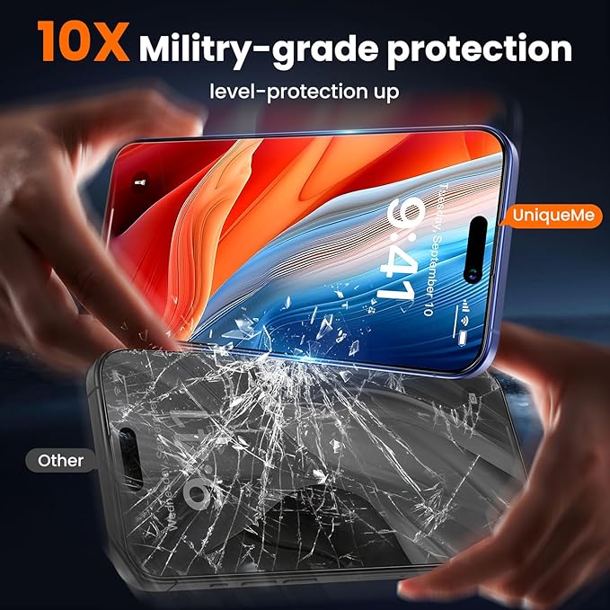 UniqueMe for iPhone 15 Plus / 16 Plus Privacy Screen Protector - [Military Grade Shatterproof & 9H+ Hardness] Tempered Glass Full Coverage Protection,Easy to install,2 Packs