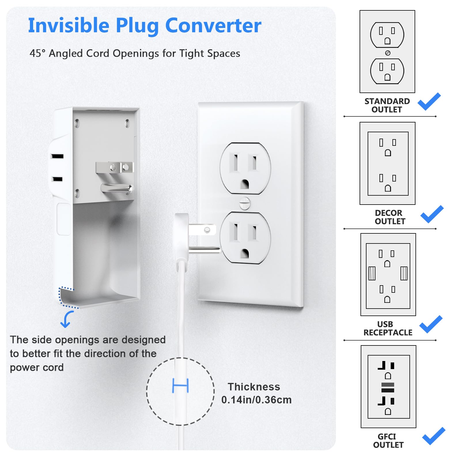 Power Strip Surge Protector with Flat Extension Cord Outlet Cover 6 AC Outlets(3 Wall Outlets Extender) 3 USB Ports (2USB C), 1050 Joules, Multi Plug for Home Office College Dorm Room Essential