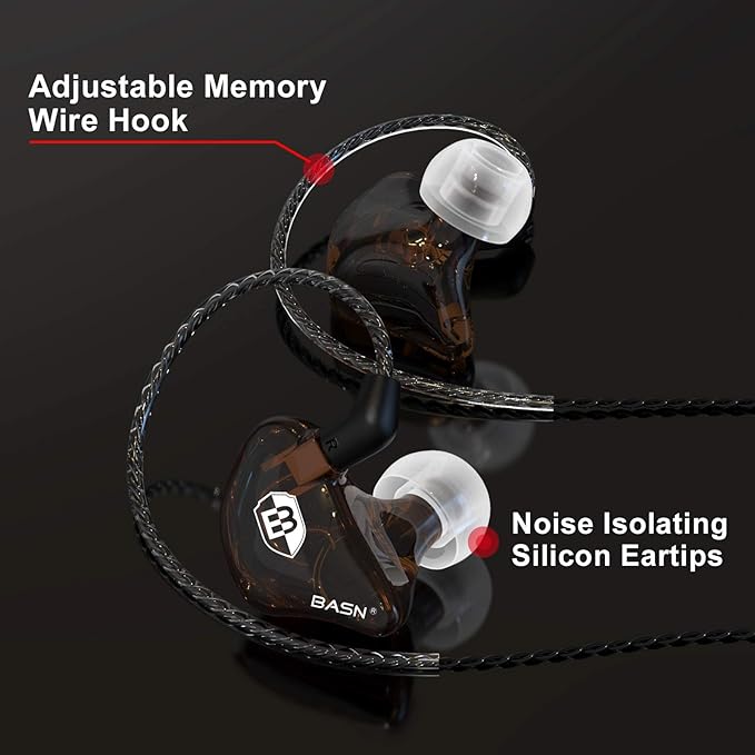 BASN Bsinger PRO in-Ear Monitors Hybrid Dynamic Dual Drivers Two Detachable MMCX Cables Musicians in-Ear Earbuds Headphones (Brown)