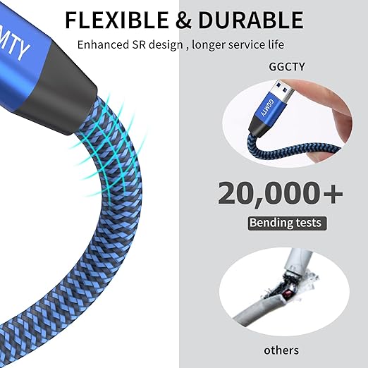 USB 3.0 Extension Cable 20ft,Type A Male to Female Extension Cord Durable Braided Material High Data Transfer Compatible with USB Keyboard,Mouse,Flash Drive, Hard Drive,Printer