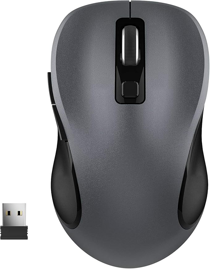 WisFox 2.4G Wireless Mouse for Laptop, Ergonomic Computer Mouse with USB Receiver and Type-C Adapter, 3 Adjustable Levels DPI, 6 Button Cordless Wireless Mice (Grey)