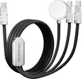 chubbycable Tri-Flex 3 in 1 USB C Cable for Apple Watch Charger Silicone 100W Multi Charging Cable Fast Charge Compatible with iPhone 16/15 Series iWatch iPad Airpods MacBook, 4.1FT, Black