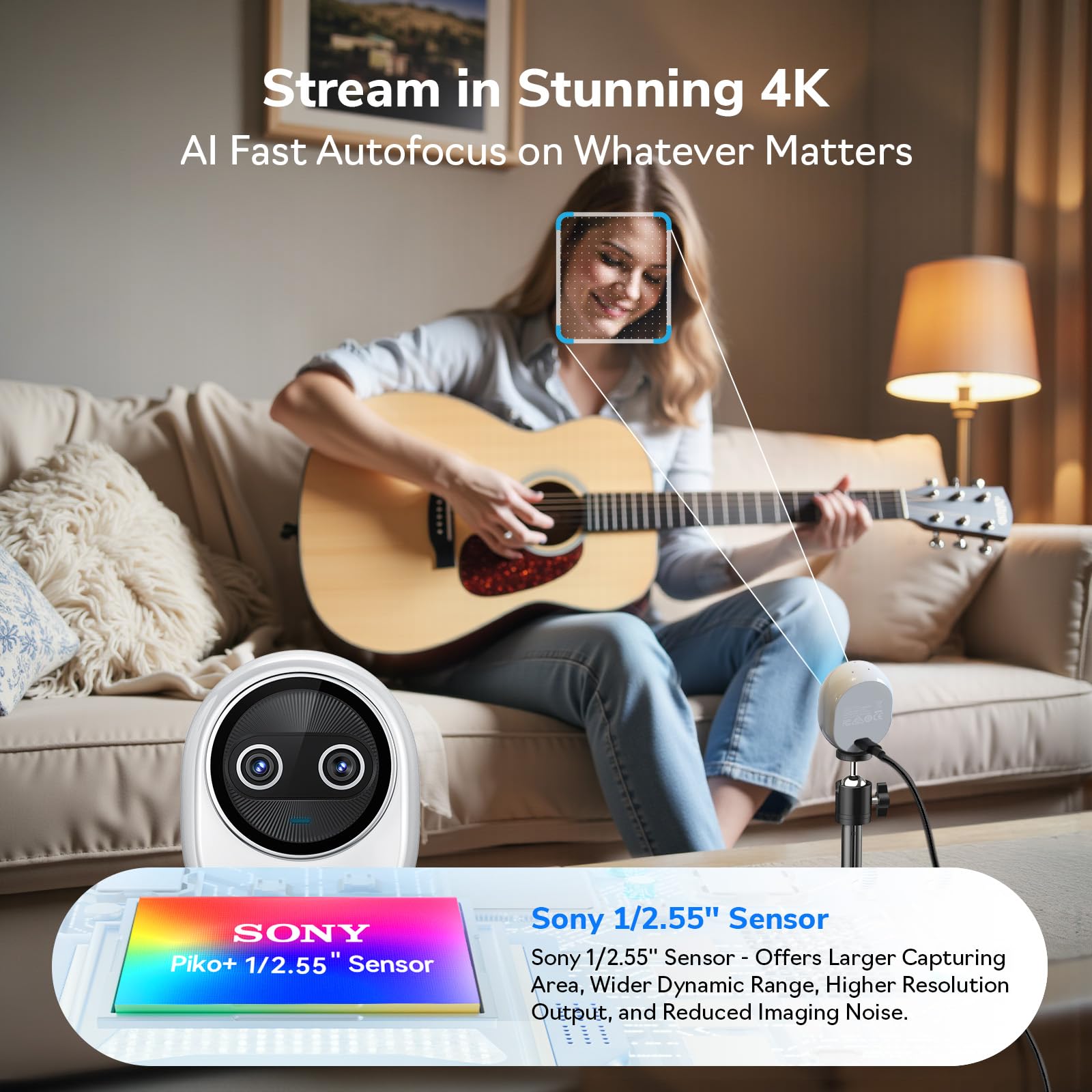 EMEET Piko+ (Piko Plus), World’s 1st Dual-Camera AI-Powered 4K Webcam, 1/2.55'' Sony Sensor, 3 Mics&3 Sound Modes, Panda Magnetic Privacy Cover, USB C-C&C-A, Ideal for Livestreamers & Content Creators
