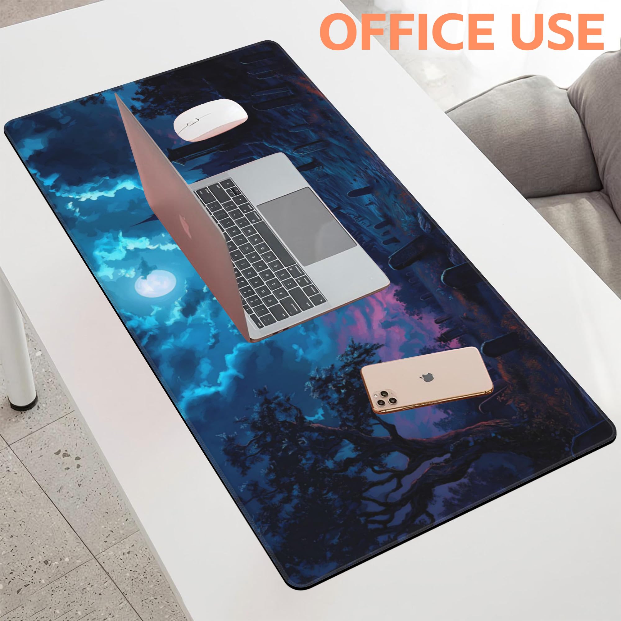 NIYLYNSYN Mouse Pad Large Gothic Graveyard Non-Slip Game Desk Mat with Stitched Edge Laptop Keyboard Desk Pad for Work Home Gaming (35.4 x 15.7 Inches)