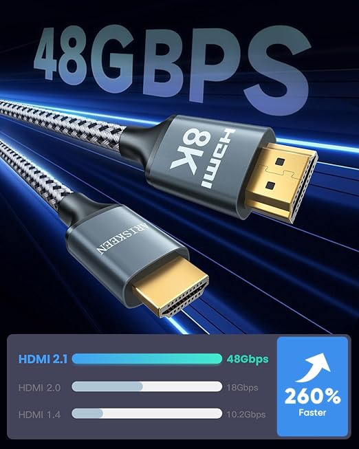 ARISKEEN 8K HDMI Cable 100FT, 48Gbps High Speed Fiber Optic HDMI 2.1 Cable, 8K 60Hz, 4K 120Hz Support for HDR 10, HDCP 2.2 2.3, Unidirectional Braided HDMI Cord Compatible with Laptop/HDTV - 100 Feet