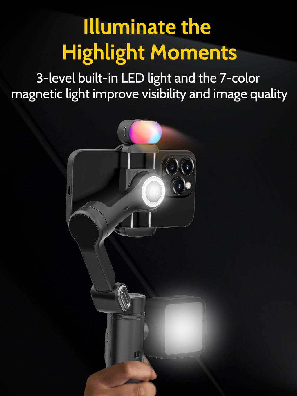 AOCHUAN 3-Axis Gimbal Stabilizer for iPhone & Android w/RGB Light, Handheld Phone Gimbal for Video Recording w/AI Tracking,1/4 Thread, Extendable Tripod, Padded Carry Bag(Smart X Complete Combo1)