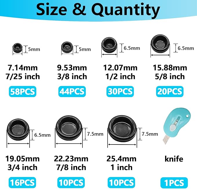 Rubber Grommet Kit Closed Firewall Grommet 7 Sizes 7/25" 3/8" 1/2" 5/8" 3/4" 7/8" 1" Rubber Hole Plug Rubber Grommets for Wiring (188Pcs)