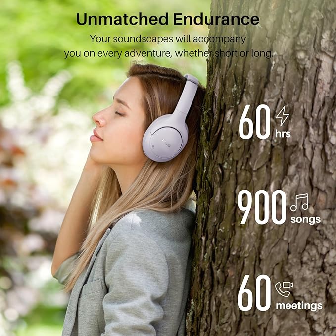 TOZO HT2 Hybrid Active Noise Cancelling Headphones, Wireless Over Ear Bluetooth Headset, 60H Playtime, Hi-Res Audio Custom EQ via App Deep Bass Comfort Fit Ear Cups, for Home Office Travel Purple