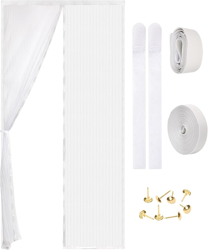 Magnetic Screen Door - Self Sealing, Heavy Duty, Hands Free Mesh Partition Keeps Bugs Out Let Breeze in- Pet and Kid Friendly - Keep Open Feature (White, Fit Door Size 48 x 80 Inch)