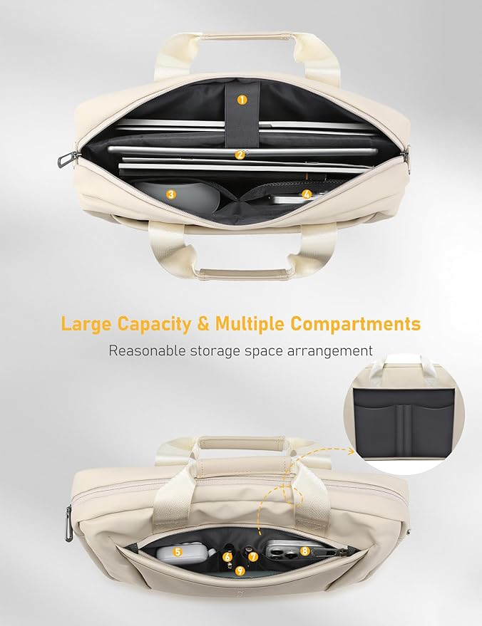 15-16 Inch Laptop Shoulder Bag Business Briefcase Water Resistant Computer Messenger Bags Compatible with MacBook Pro 16, MacBook Air 15 M4, HP, Dell, ASUS Notebook, Pearl White