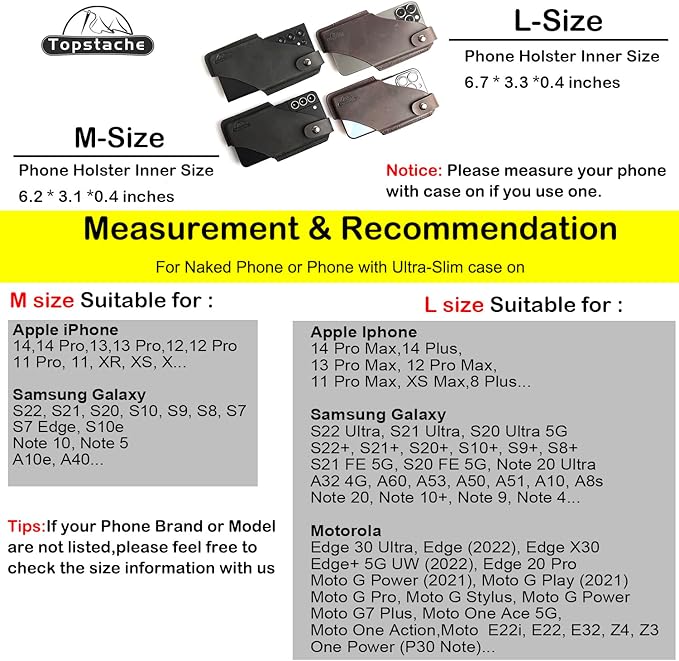 Topstache Leather Phone Holster with Magnetic Closure, Belt Clip Loop Case for iPhone & Samsung, Black, Medium