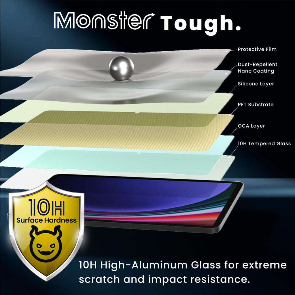 BELLEMOND Tempered Glass Screen Protector for Galaxy Tab S11 / S10 FE / S9 FE / S9 / S8 / S7 (10.9”/11”) | Ultra Clear | EZ Guide Kit for Flawless Install | 10H | 1 Pack | Designed in Japan